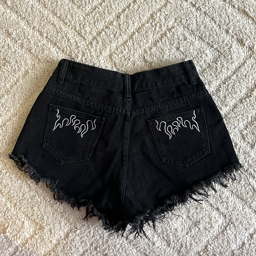 shein black flame jean shorts